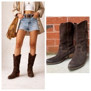 Brown Suede Western Cowgirl Boots Size 10 Coastal Cowgirl Boho Festival